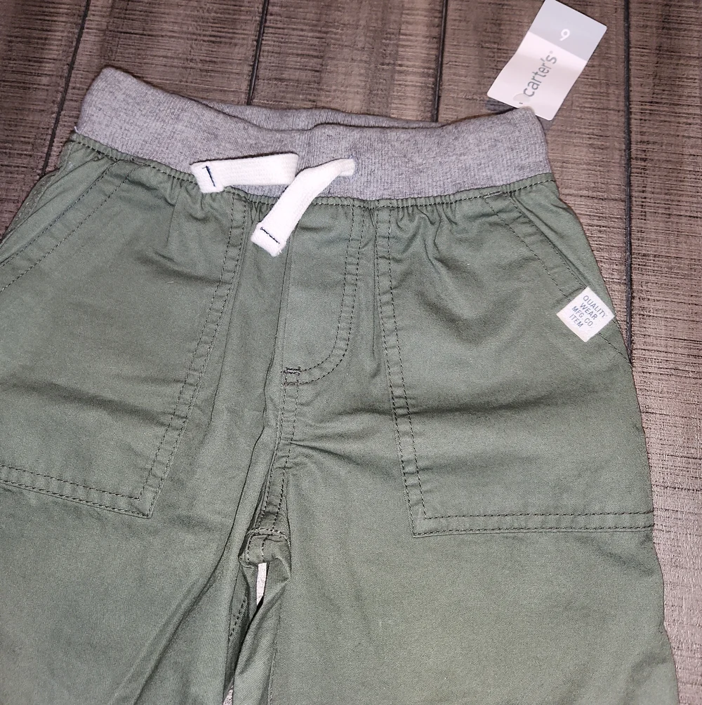 NWT Carter's Olive Green Pull-On Shorts with Gray Waistband